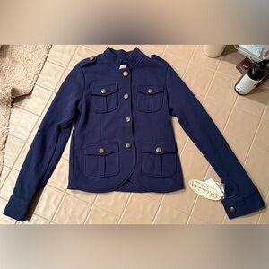 Glimmer by J.J. Basics Blue Military Style Jacket Gold Buttons S Small NWT